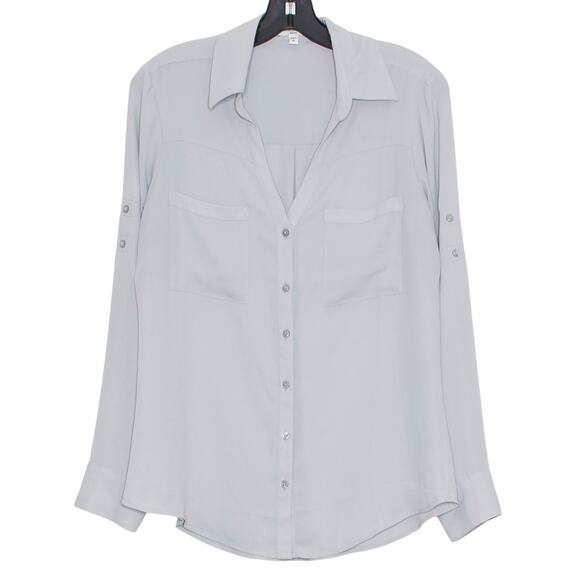 Express Top Portofino Slim Minimalist Business Casual Classic Button Gray Medium - Picture 1 of 7